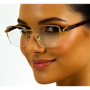 Gold‎ Frame Glasses Trendy Wood  Eyeglasses Fashion Clear Lens Street Wear Women